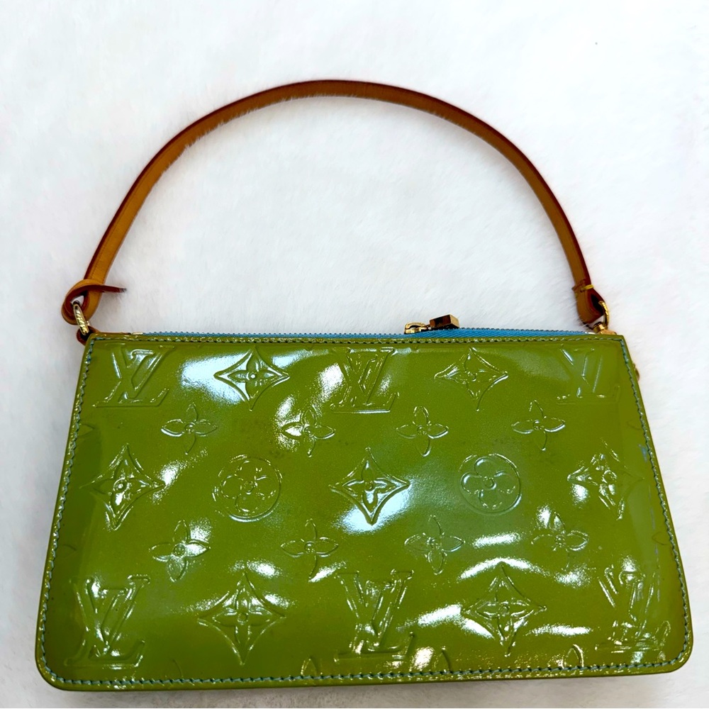 Louis Vuitton green vernis hand bag/ pouch